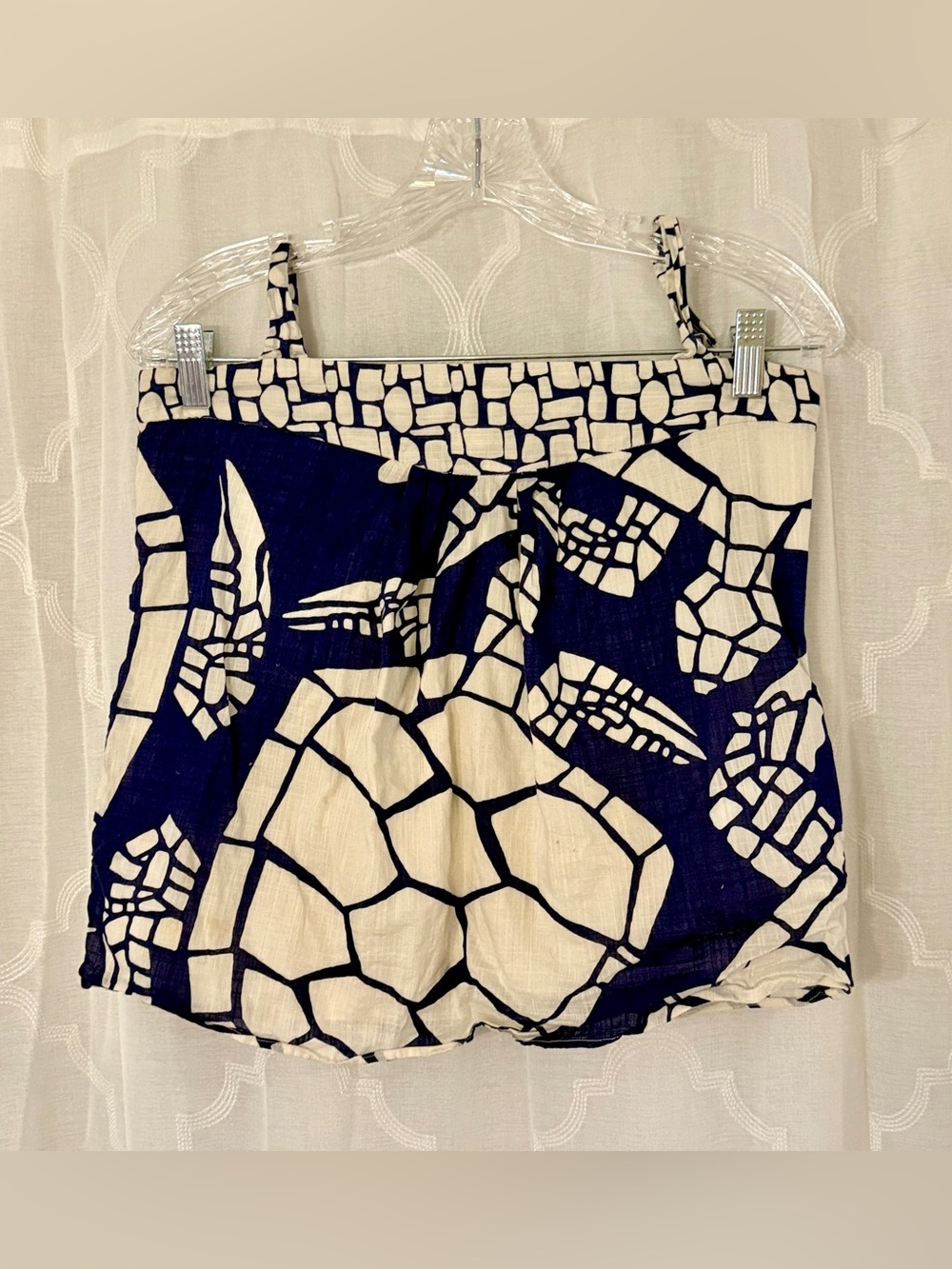 J.Crew XS Navy Cream Abstract Print Flowy Swing Tank Top Pockets